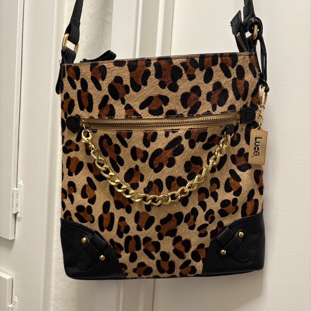 Luce leather and pony hair leopard print purse / crossbody